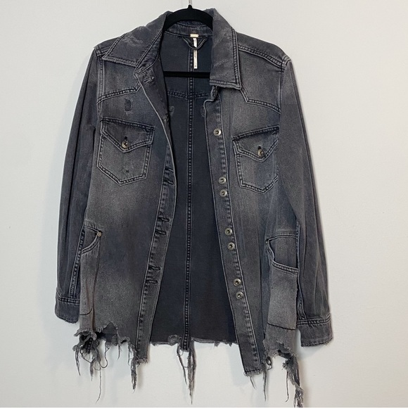 Free People Moonchild Denim Distressed Shirt Jacket - Picture 6 of 11